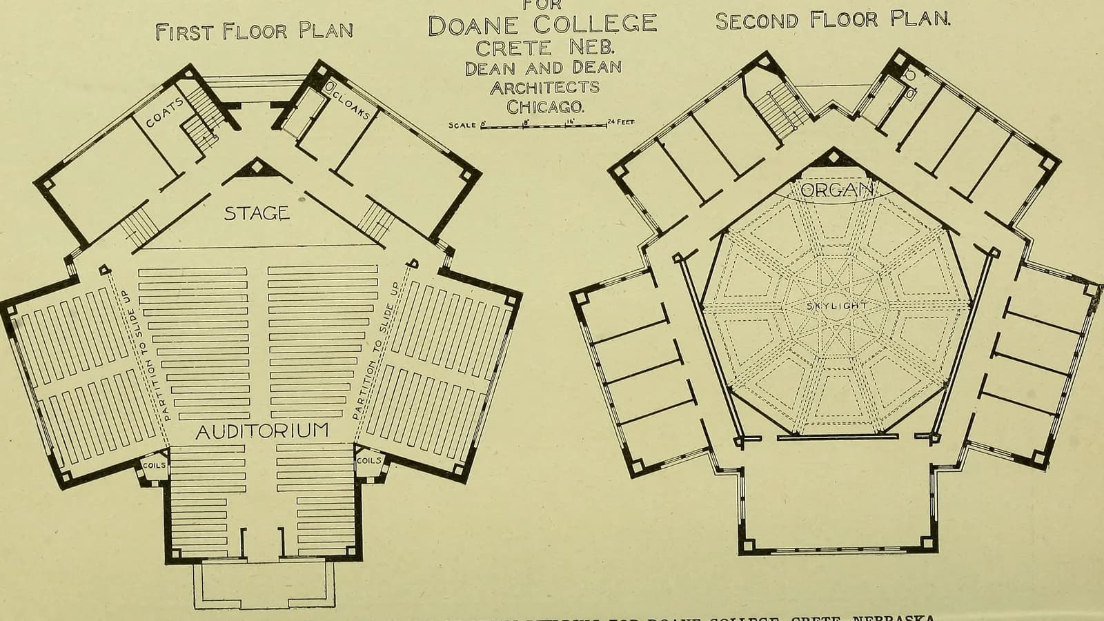 First and second floor plans from an early twentieth century technical drawing manual